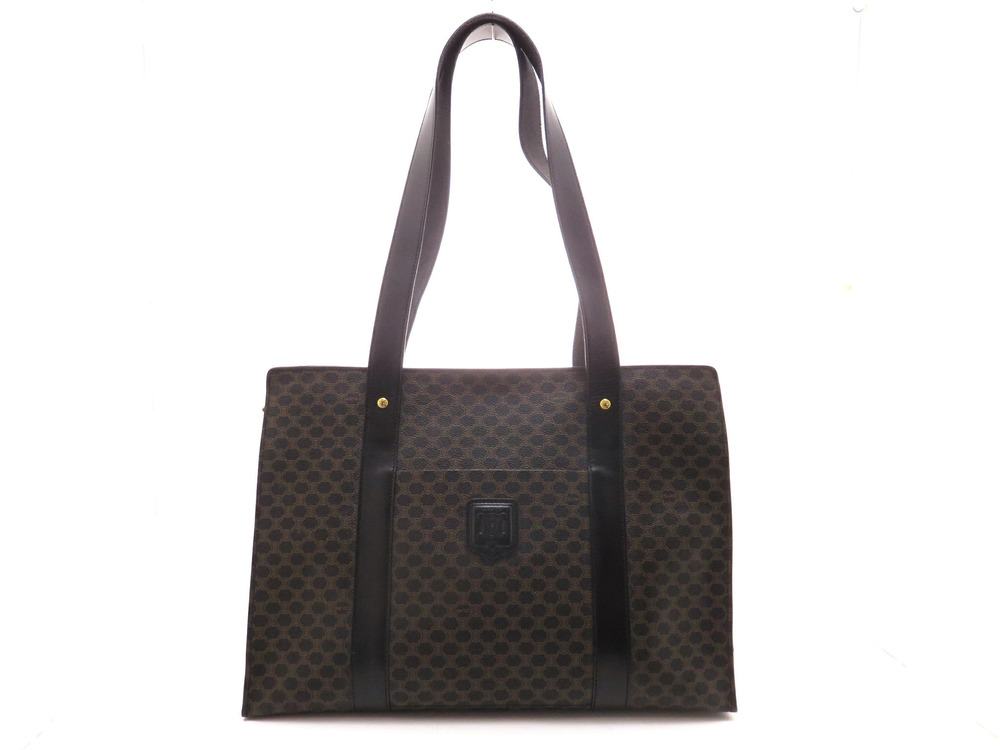 Celine Macadam Tote Bag Black Brown Leather